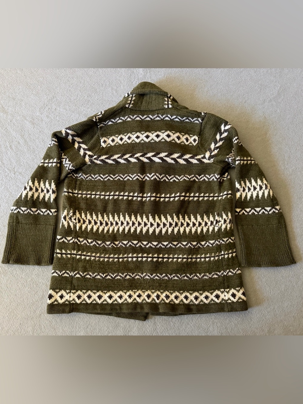 Polo Ralph Lauren Women Medium Fair Isle Belted Cardigan Olive Wool Linen Preppy - Picture 8 of 9